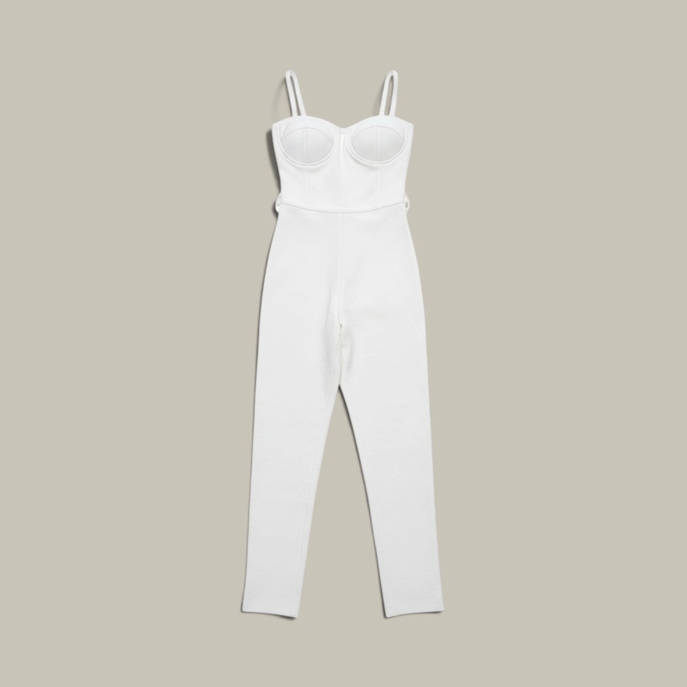 Boutique White Bandage Jumpsuit Womens Small Sweetheart Neck Bodycon Skinny